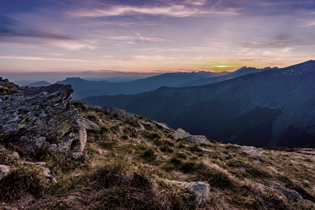 View of Mountains and sunset over far away peaks